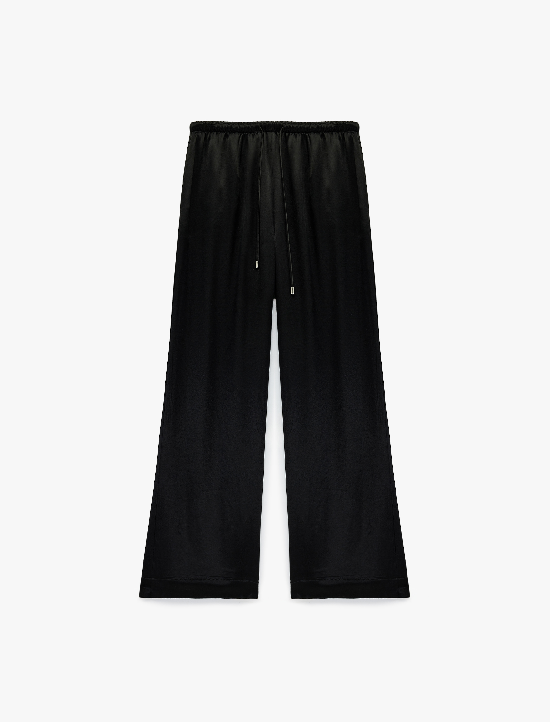   Beli Bağlamalı Düz Bol Paça Saten Pantolon