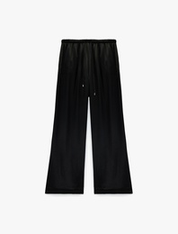 Beli Bağlamalı Düz Bol Paça Saten Pantolon