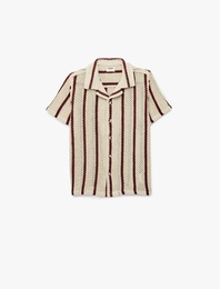 Kısa Kollu Devrik Yaka Oversize Çizgili Tişört