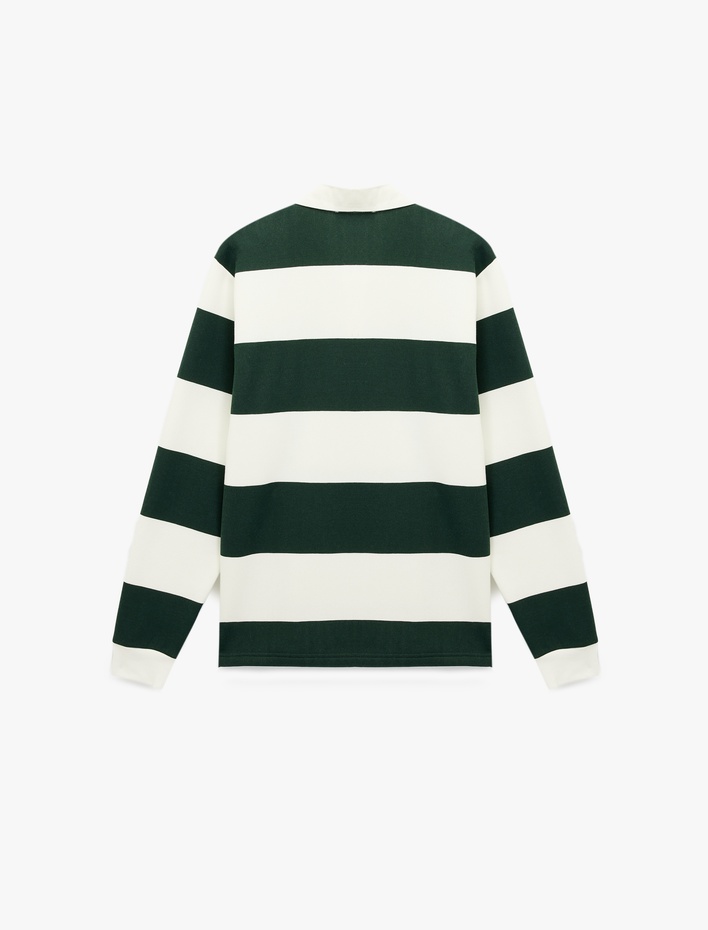  Regular Fit Uzun Kollu Şardonlu Düğmeli Polo Yaka Çizgili Sweatshirt