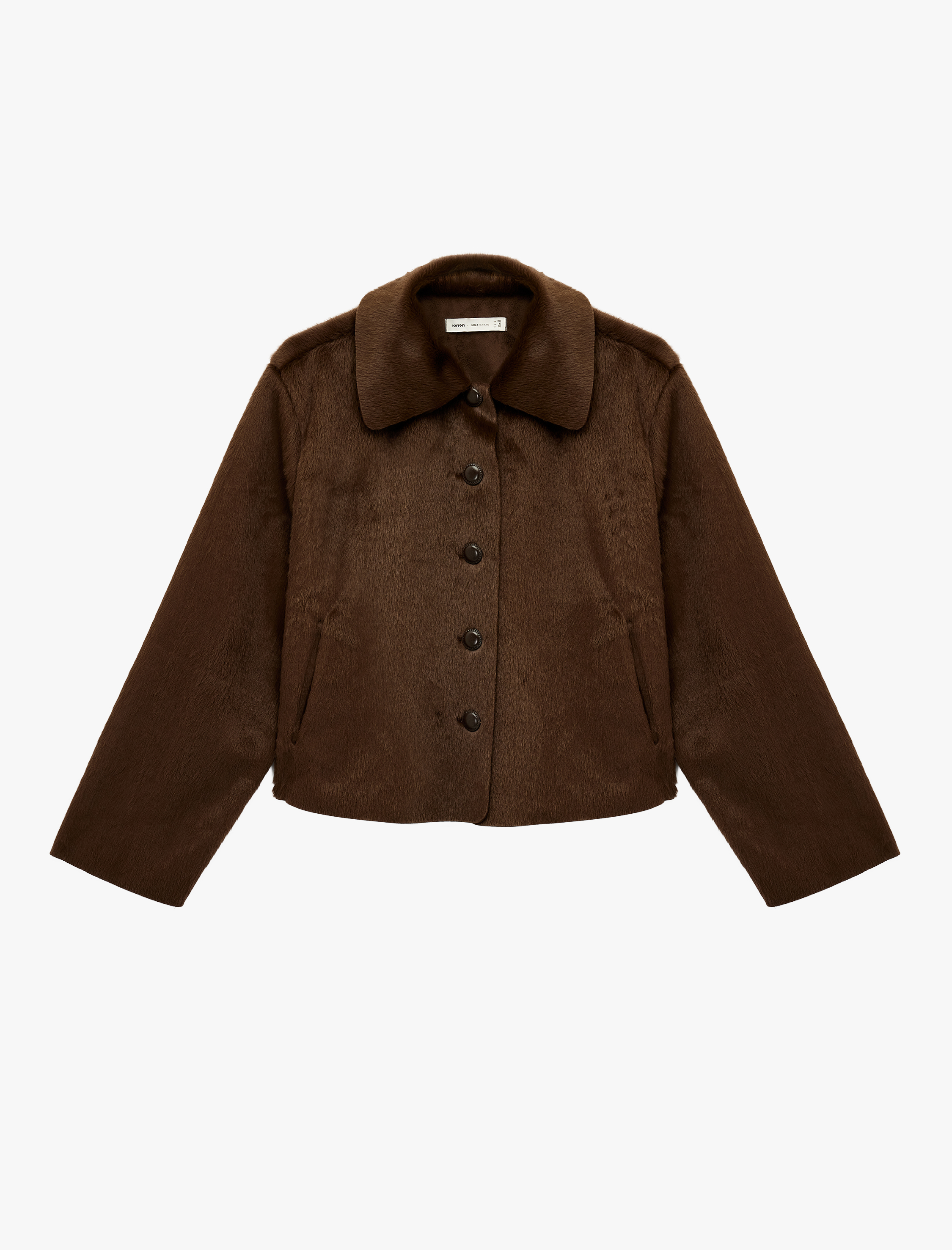   Koton X Sima Tarkan - Suni Kürk Mont Crop Uzun Kollu Düğmeli Cepli