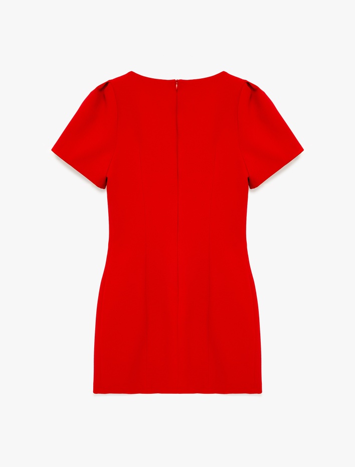  Bisiklet Yaka Kısa Balon Kollu Mini Elbise