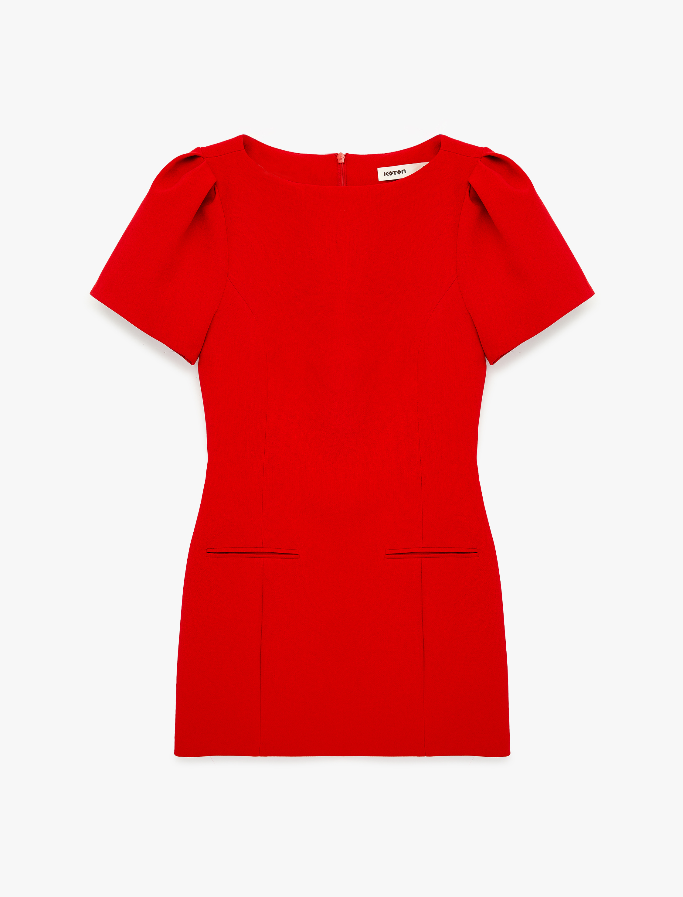   Bisiklet Yaka Kısa Balon Kollu Mini Elbise