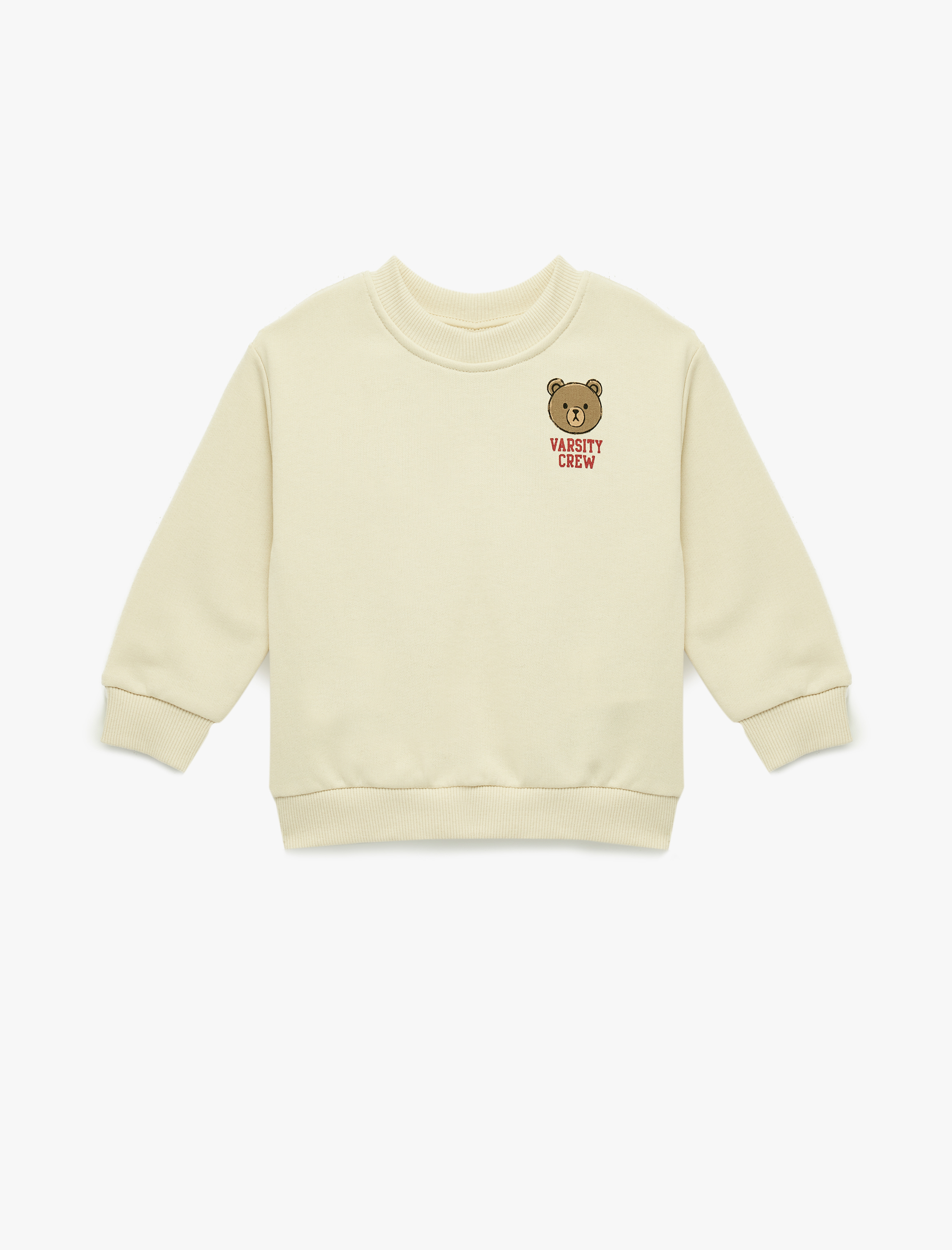  Erkek Bebek Uzun Kollu Bisiklet Yaka Ayıcık Baskılı Sweatshirt