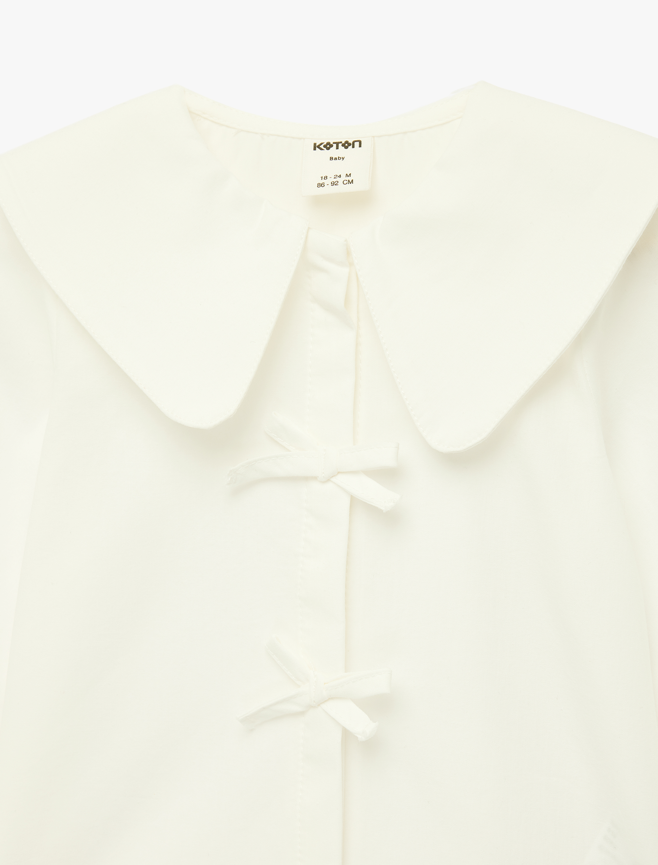  Kız Bebek Fiyonk Detaylı Pamuklu Uzun Kollu Oversize Bebe Yaka Gömlek