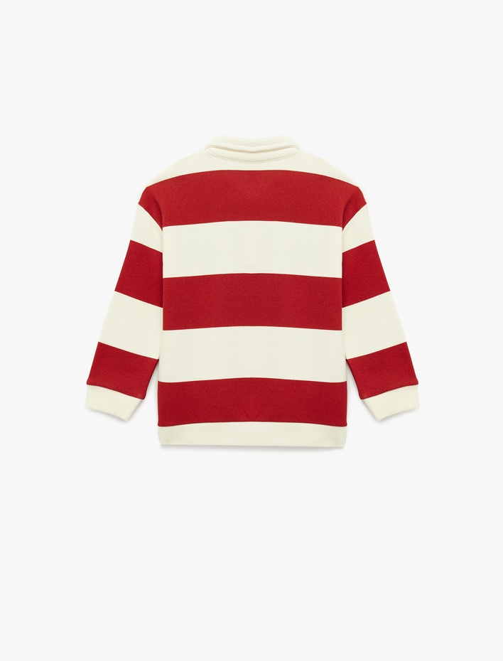 Erkek Bebek Pamuklu Uzun Kollu Çizgili Oversize Polo Yaka Sweatshirt