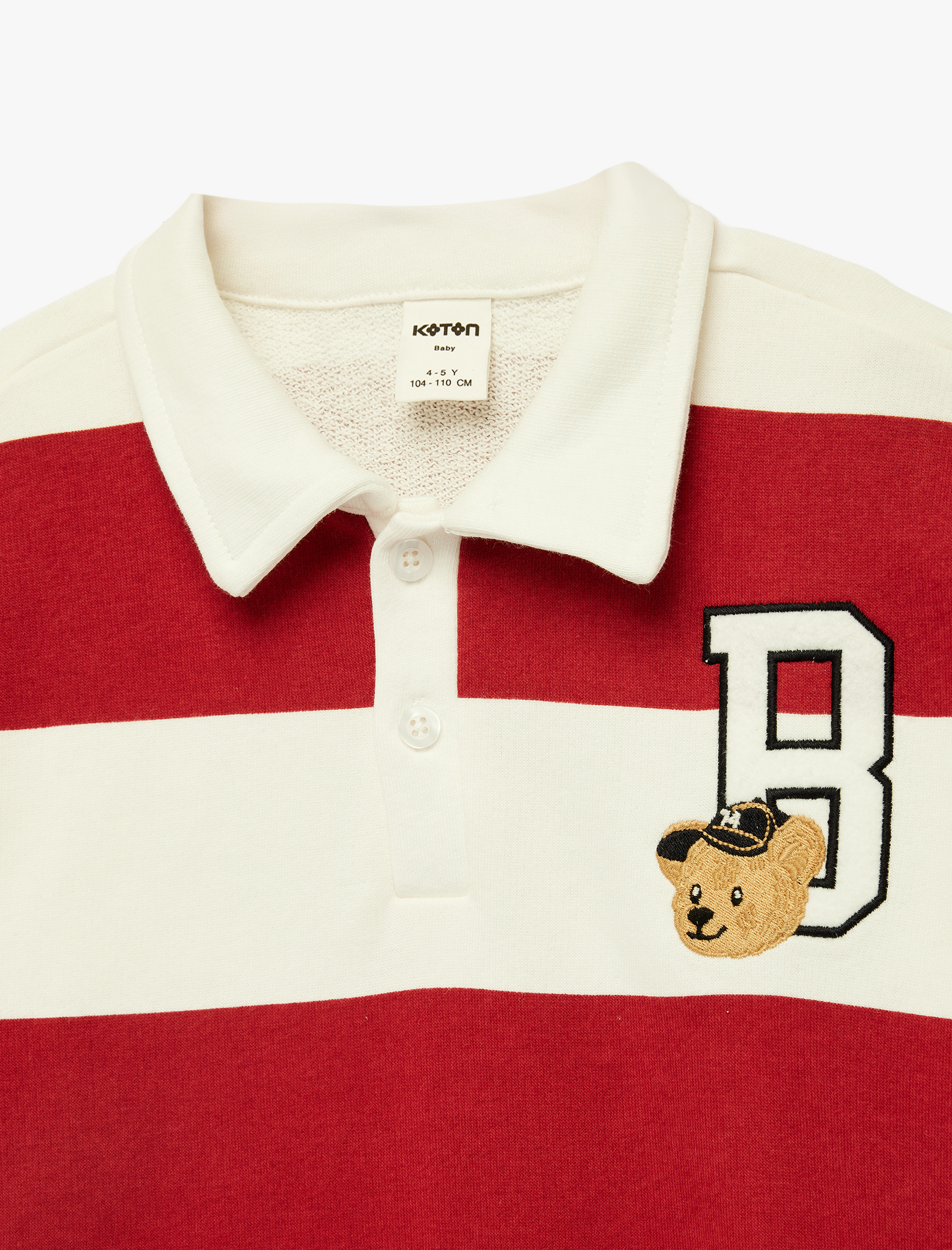  Erkek Bebek Pamuklu Uzun Kollu Çizgili Oversize Polo Yaka Sweatshirt