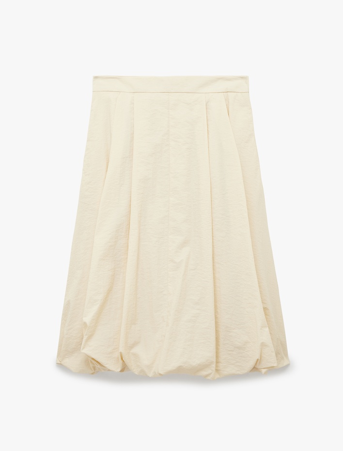  Paraşüt Kumaş Pile Detaylı Midi Boy Balon Etek