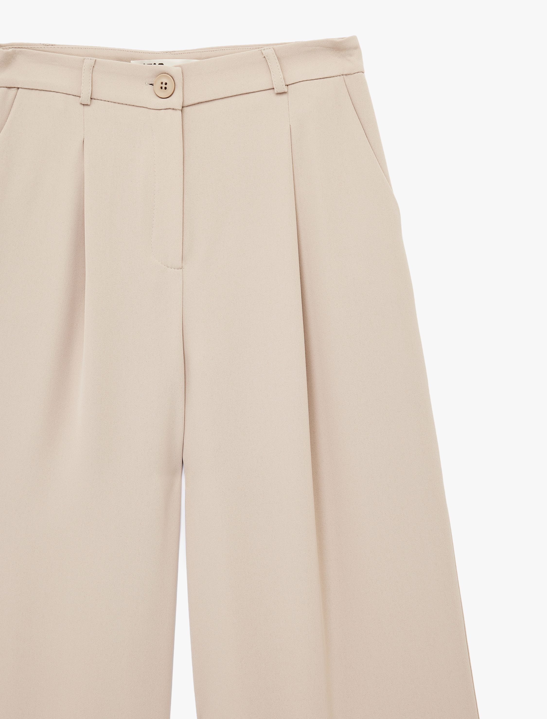   Krep Kumaş Pile Detaylı Cepli Yüksek Bel Palazzo Pantolon