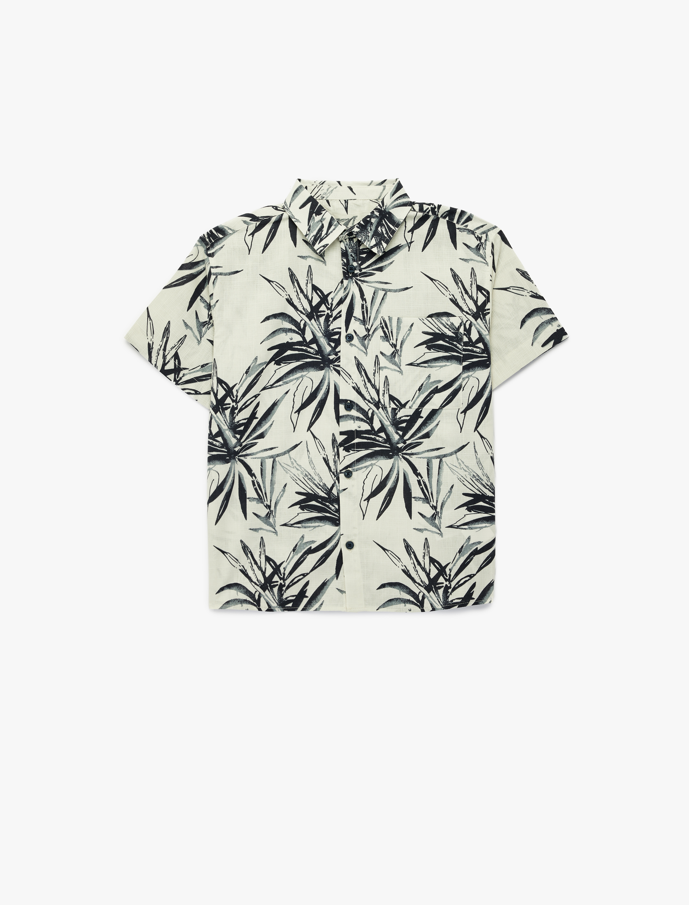  Erkek Çocuk Desenli Klasik Yaka Pamuklu Tek Cepli Kısa Kollu Gömlek