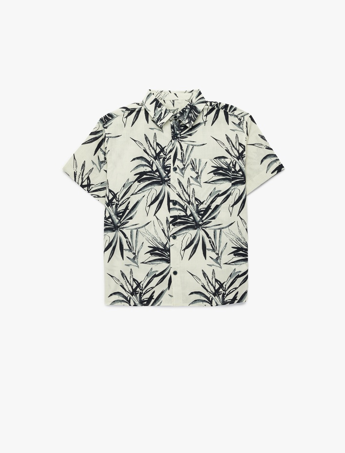 Erkek Çocuk Desenli Klasik Yaka Pamuklu Tek Cepli Kısa Kollu Gömlek