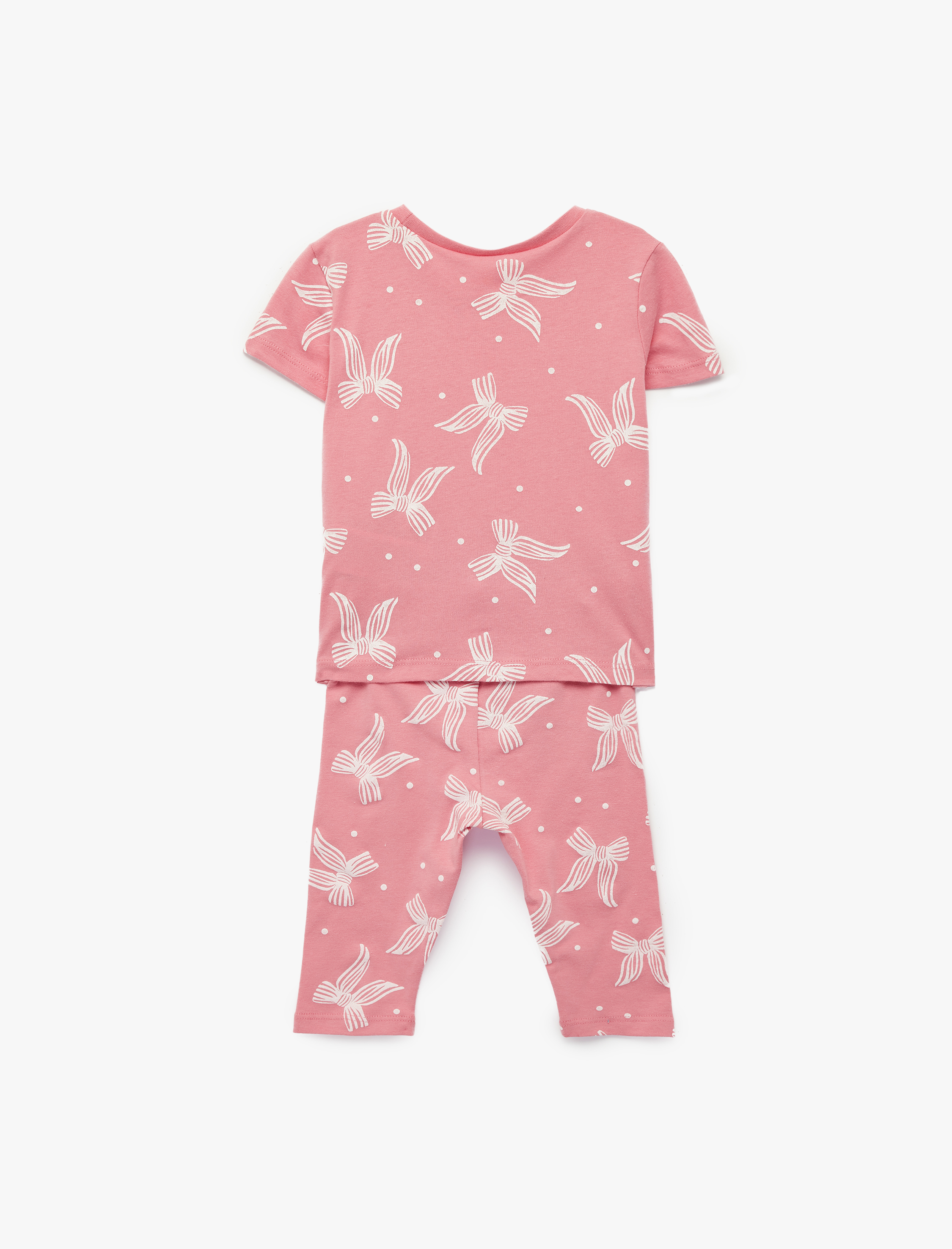  Kız Bebek Kısa Kollu Bisiklet Yaka Pamuklu Baskılı Tişört ve Tayt Seti _ 2'li Takım