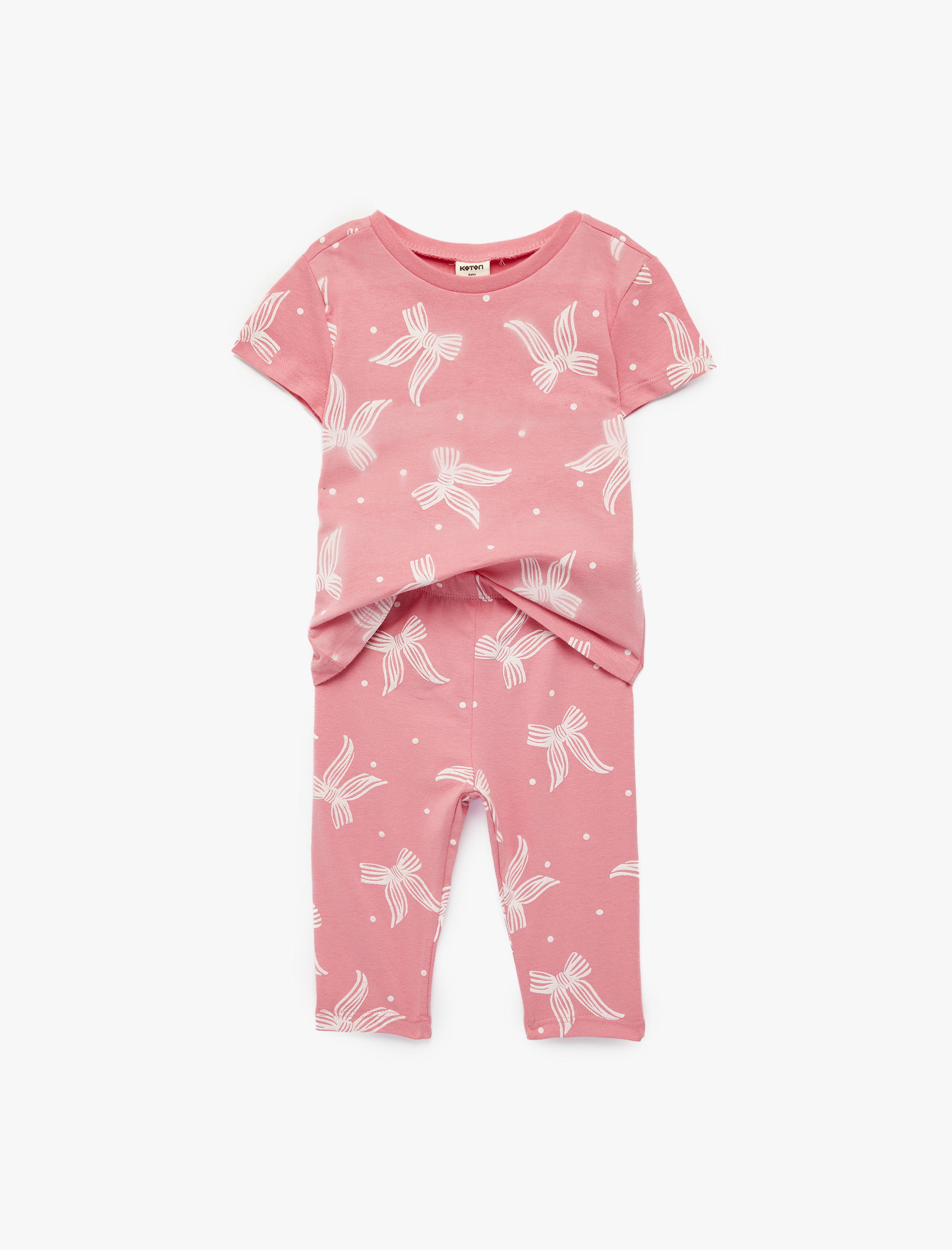  Kız Bebek Kısa Kollu Bisiklet Yaka Pamuklu Baskılı Tişört ve Tayt Seti _ 2'li Takım