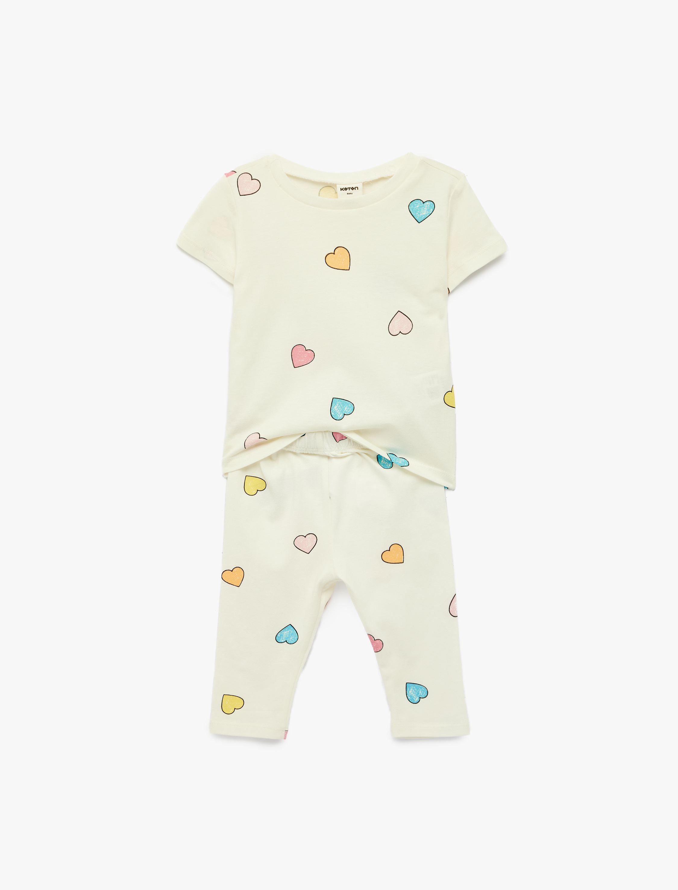  Kız Bebek Kısa Kollu Bisiklet Yaka Pamuklu Baskılı Tişört ve Tayt Seti _ 2'li Takım