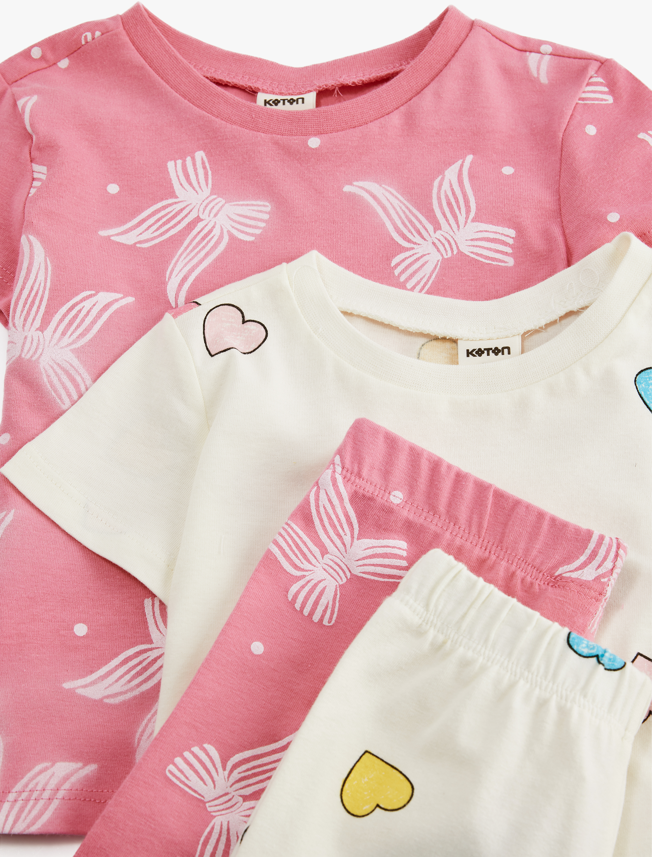  Kız Bebek Kısa Kollu Bisiklet Yaka Pamuklu Baskılı Tişört ve Tayt Seti _ 2'li Takım