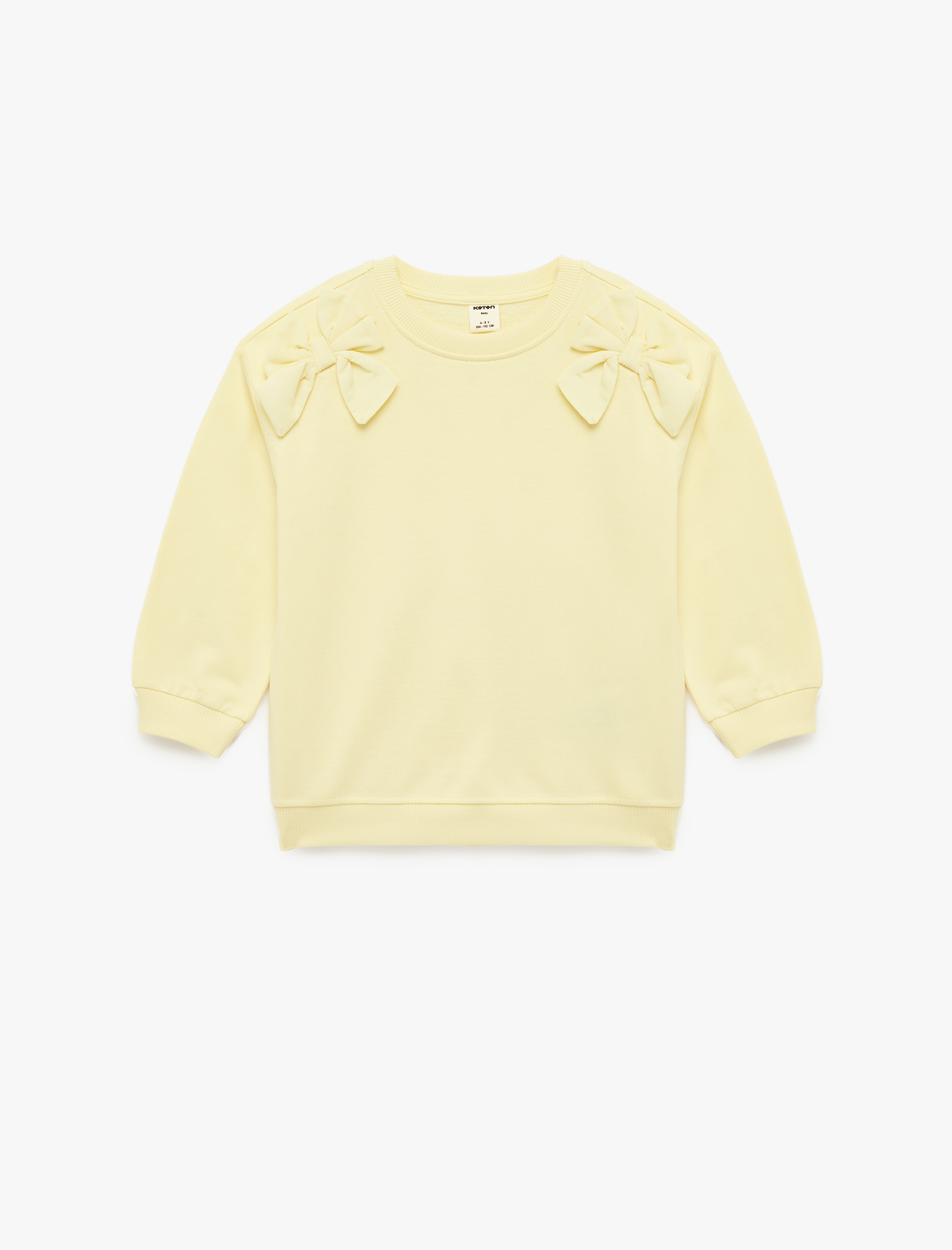  Kız Bebek Uzun Kollu Bisiklet Yaka Fiyonk Detaylı Şardonlu Pamuklu Sweatshirt