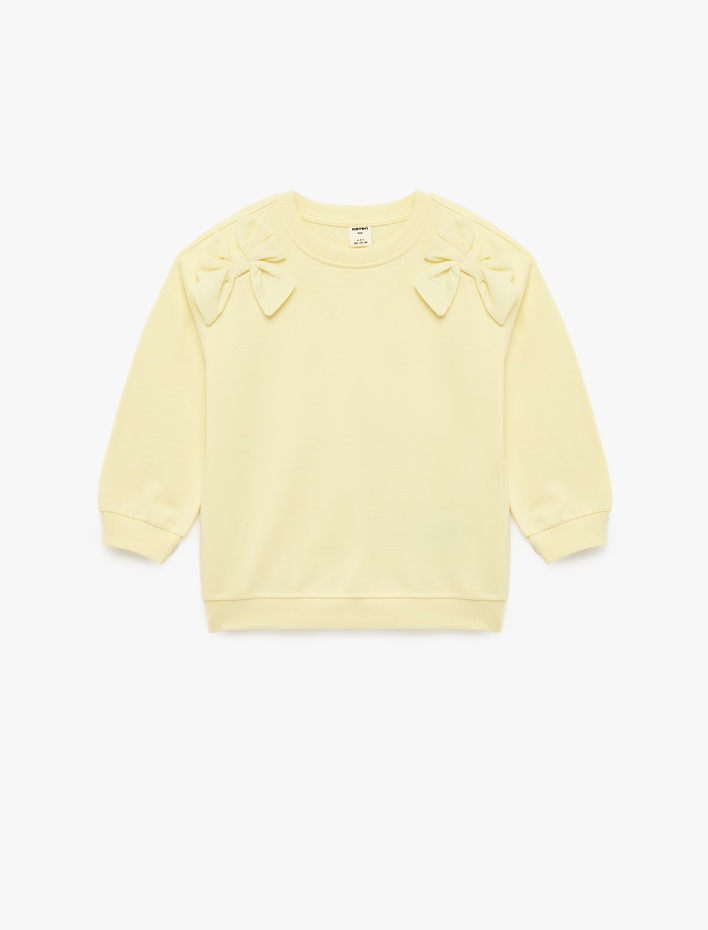 Kız Bebek Uzun Kollu Bisiklet Yaka Fiyonk Detaylı Şardonlu Pamuklu Sweatshirt