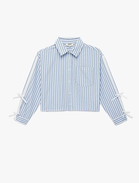 Uzun Kollu Fiyonk Detaylı Klasik Yaka Çizgili Crop Gömlek