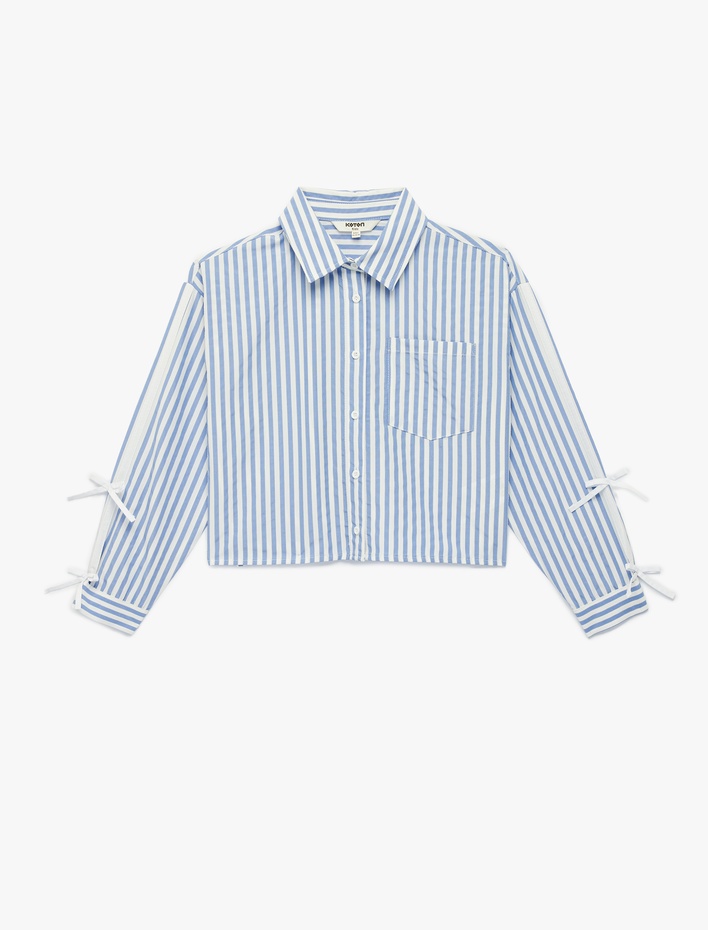 Kız Çocuk Uzun Kollu Fiyonk Detaylı Klasik Yaka Çizgili Crop Gömlek