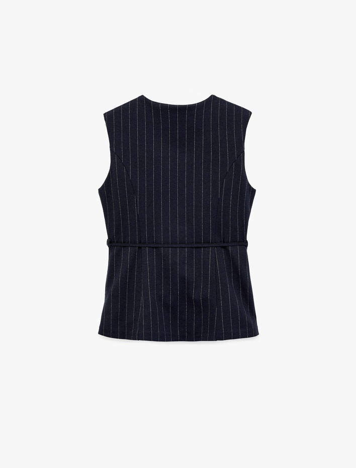  Bisiklet Yaka Kemerli Çizgili Yelek