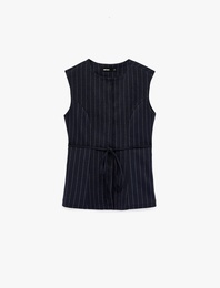 Bisiklet Yaka Kemerli Çizgili Yelek