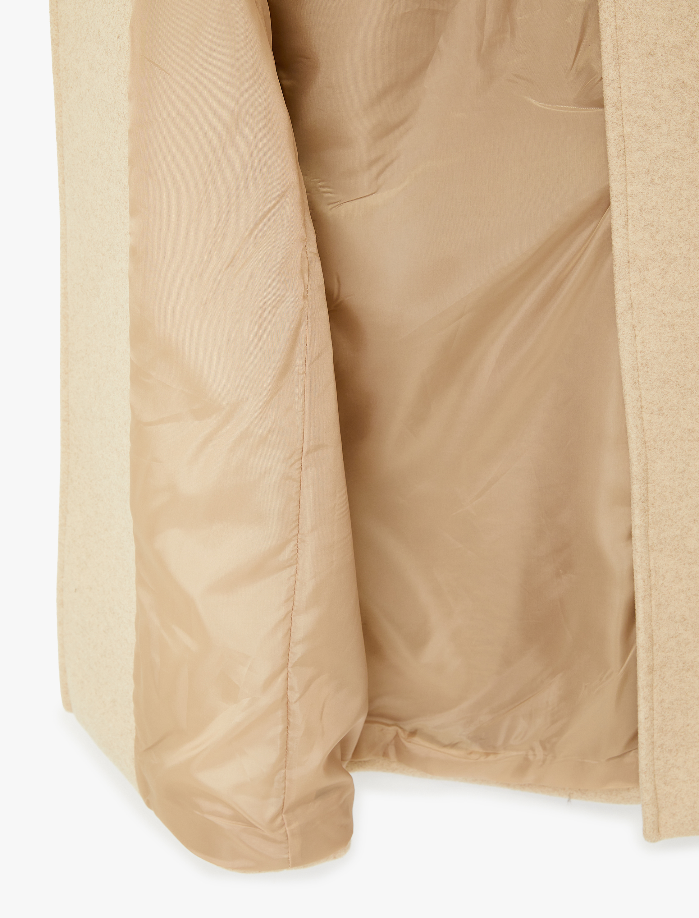   Uzun Kollu Düğmeli Cepli Kruvaze Şal Yaka Kaşe Kaban