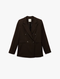 Cepli Düğmeli Uzun Kollu Kruvaze Blazer Ceket