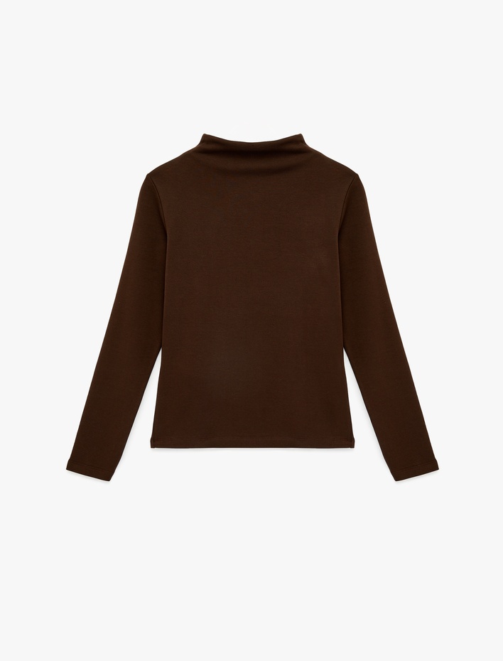  Slim Fit Pamuklu Uzun Kollu Hafif Dik Yaka Bluz