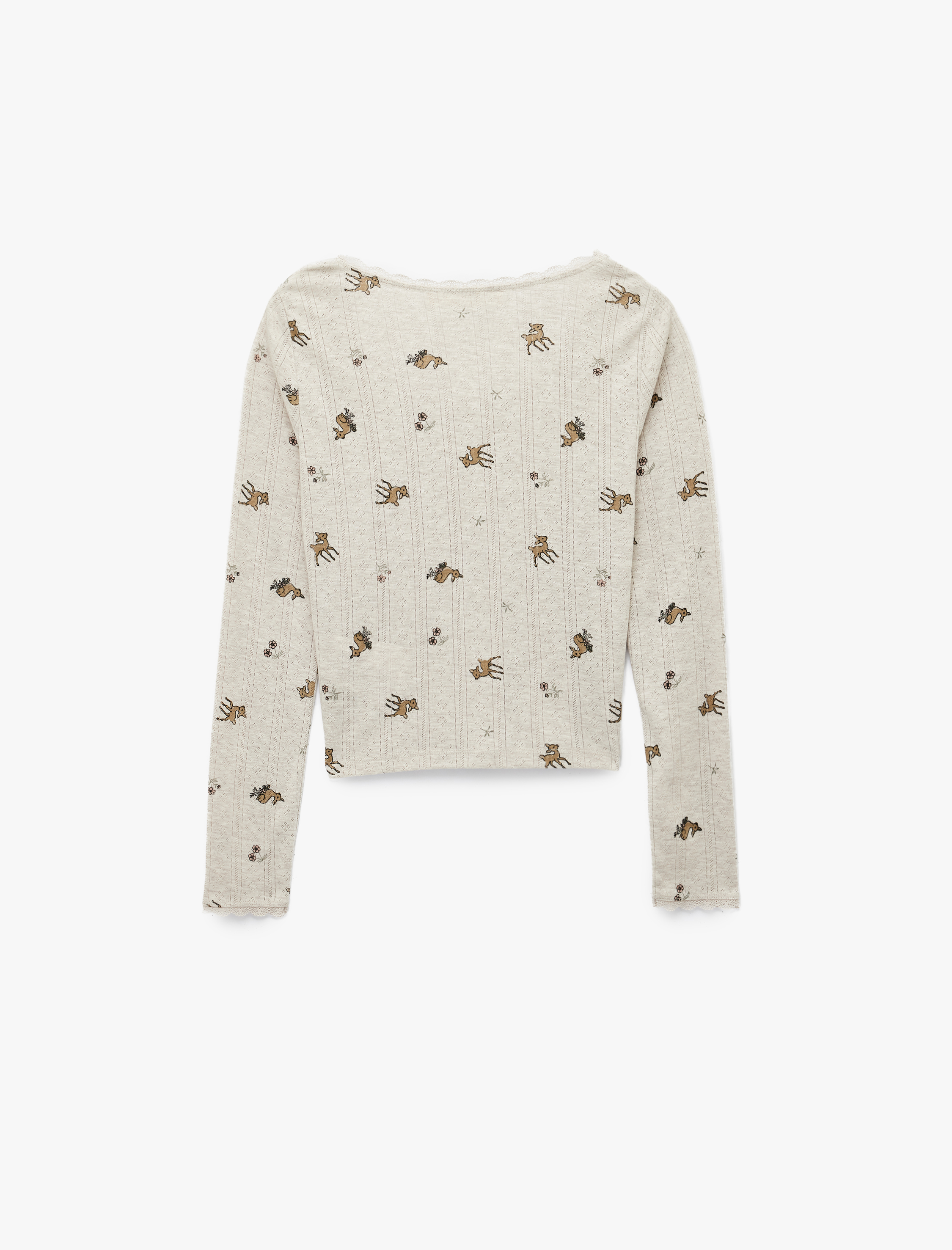   Uzun Kollu Bisiklet Yaka Slim Desenli Pijama Üstü