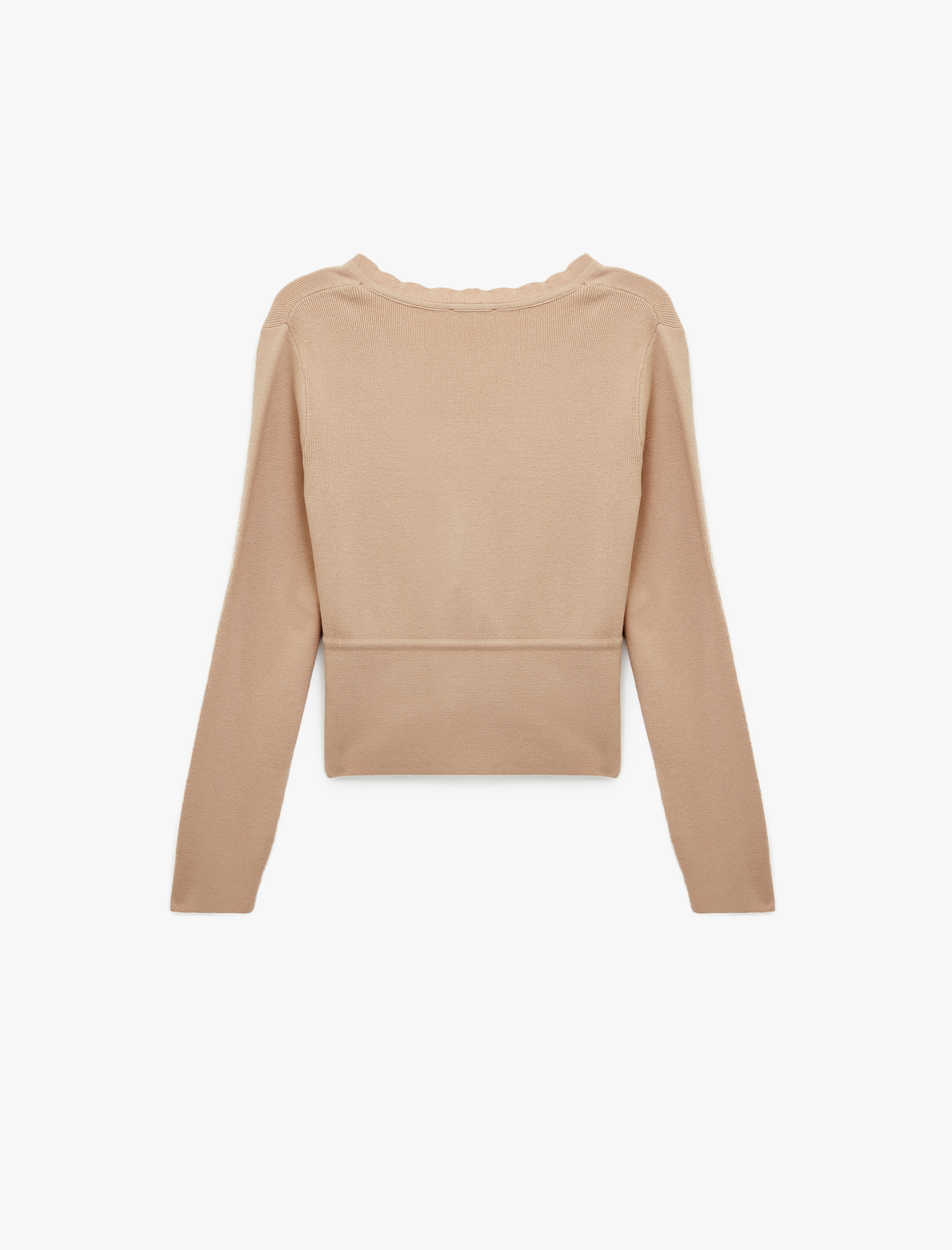   Uzun Kollu Beli Bağcıklı Düğmeli V Yaka Triko Hırka