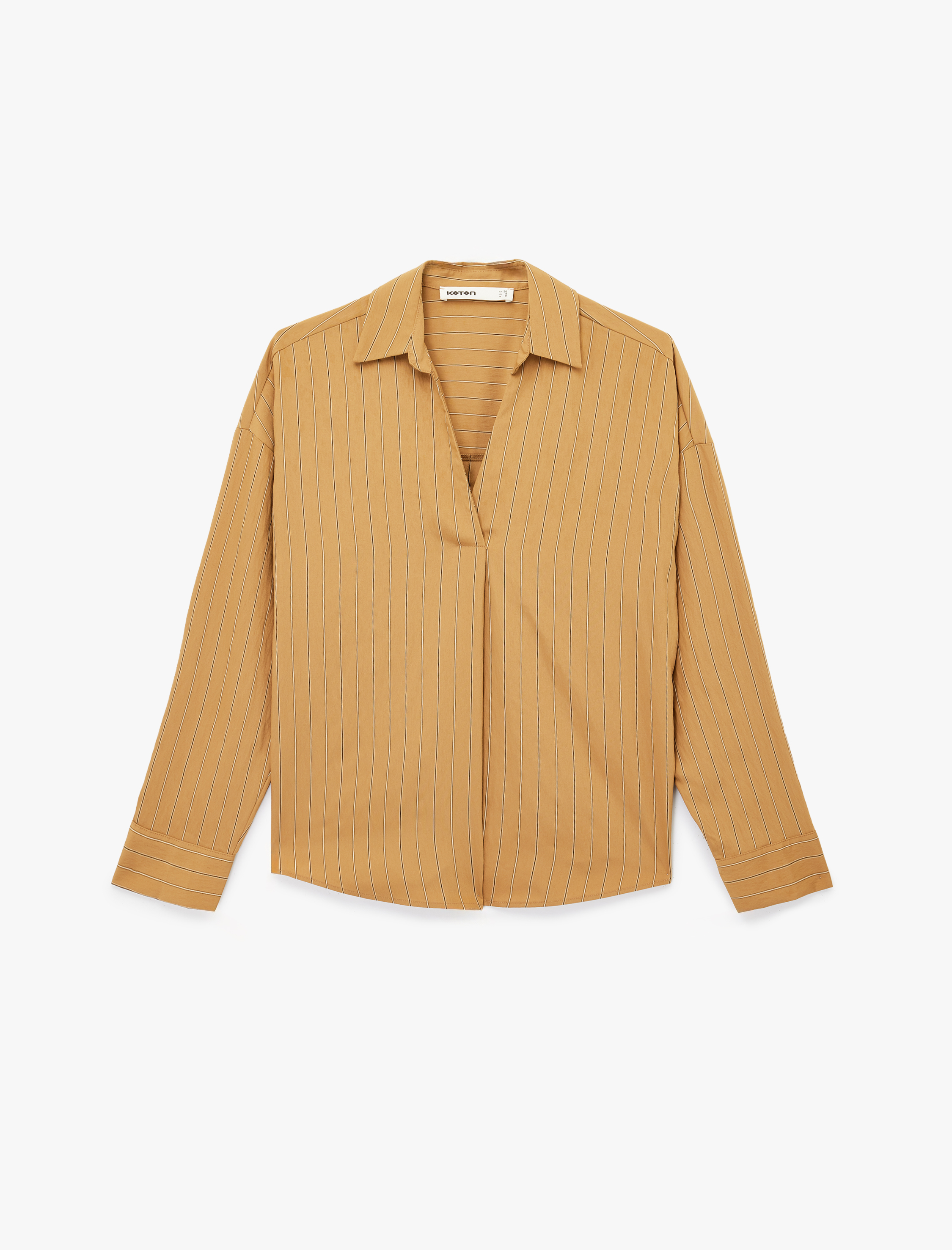   Modal Kumaş Uzun Kollu V Yaka Oversize Çizgili Gömlek