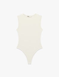 Slim Fit Bisiklet Yaka Kolsuz Bodysuit