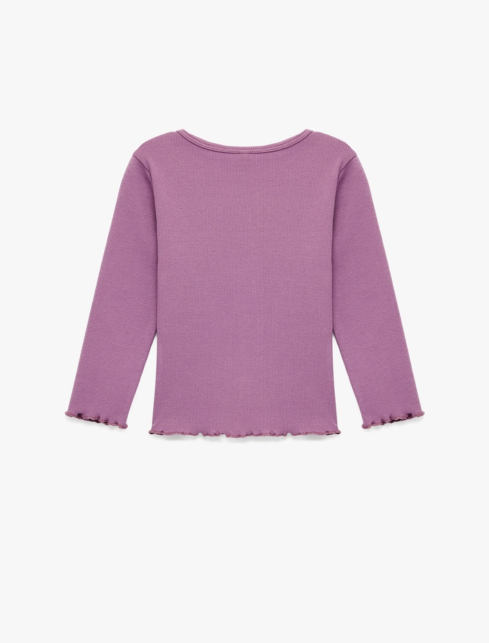 Kız Bebek Bisiklet Yaka Pamuklu Nakış Detaylı Uzun Kollu Tişört