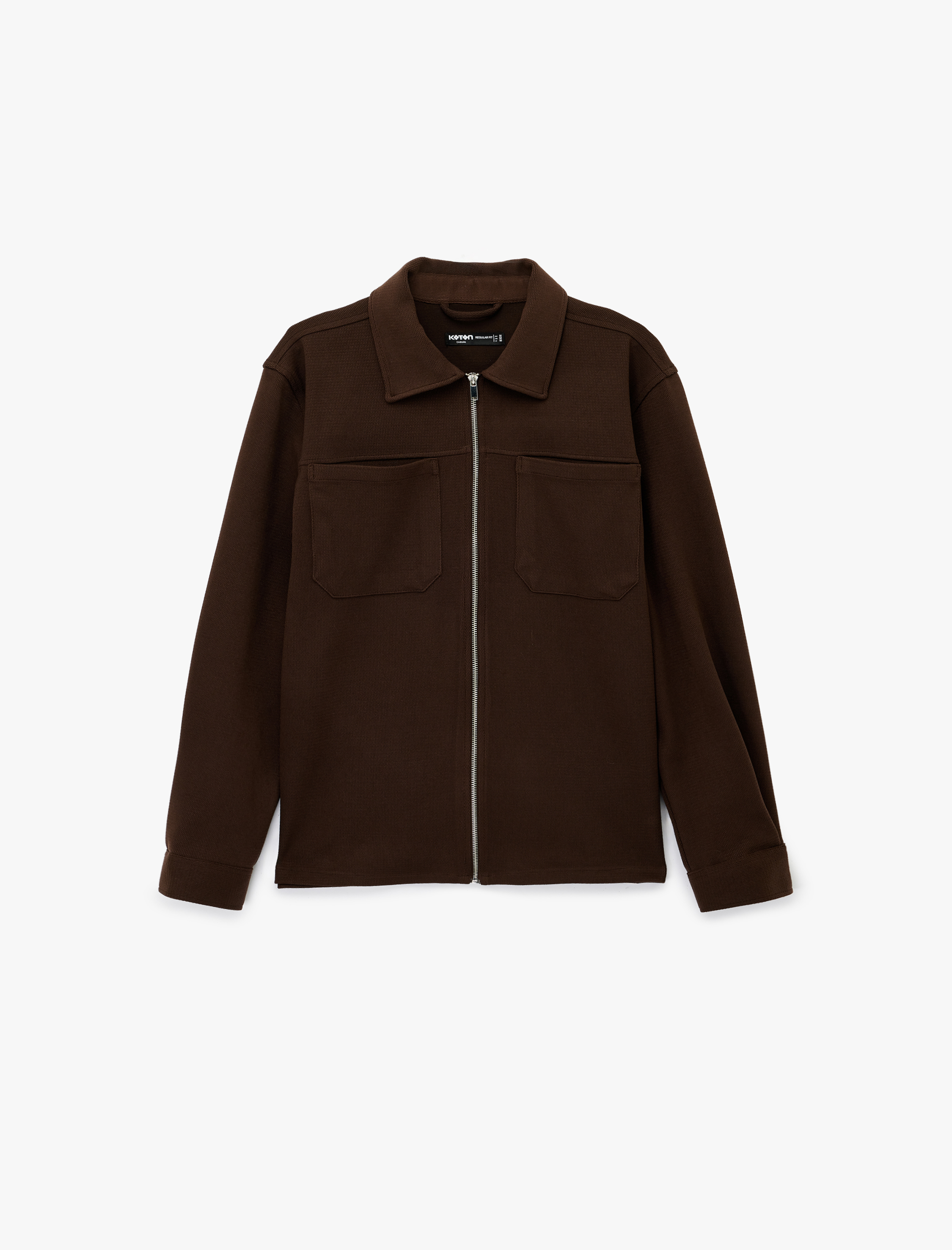   Uzun Kollu Cepli Klasik Yaka Fermuarlı Gömlek Ceket