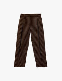 Pile Detaylı Bol Paça Çizgili Kumaş Pantolon