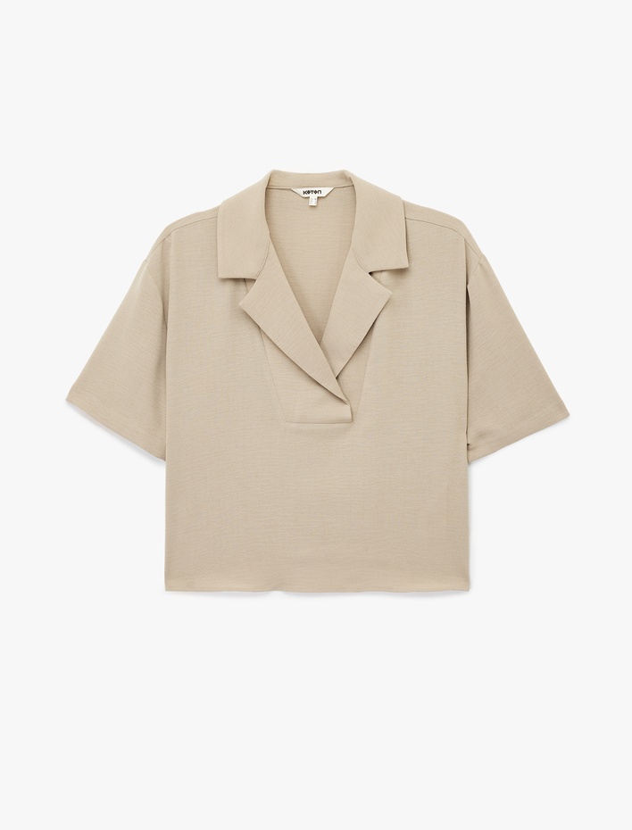  Regular Fit Kısa Kollu Ceket Yaka Bluz