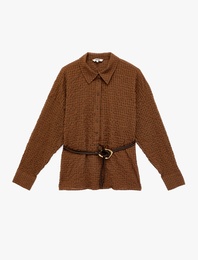 Regular Fit Uzun Kollu Kareli Kemerli Gömlek