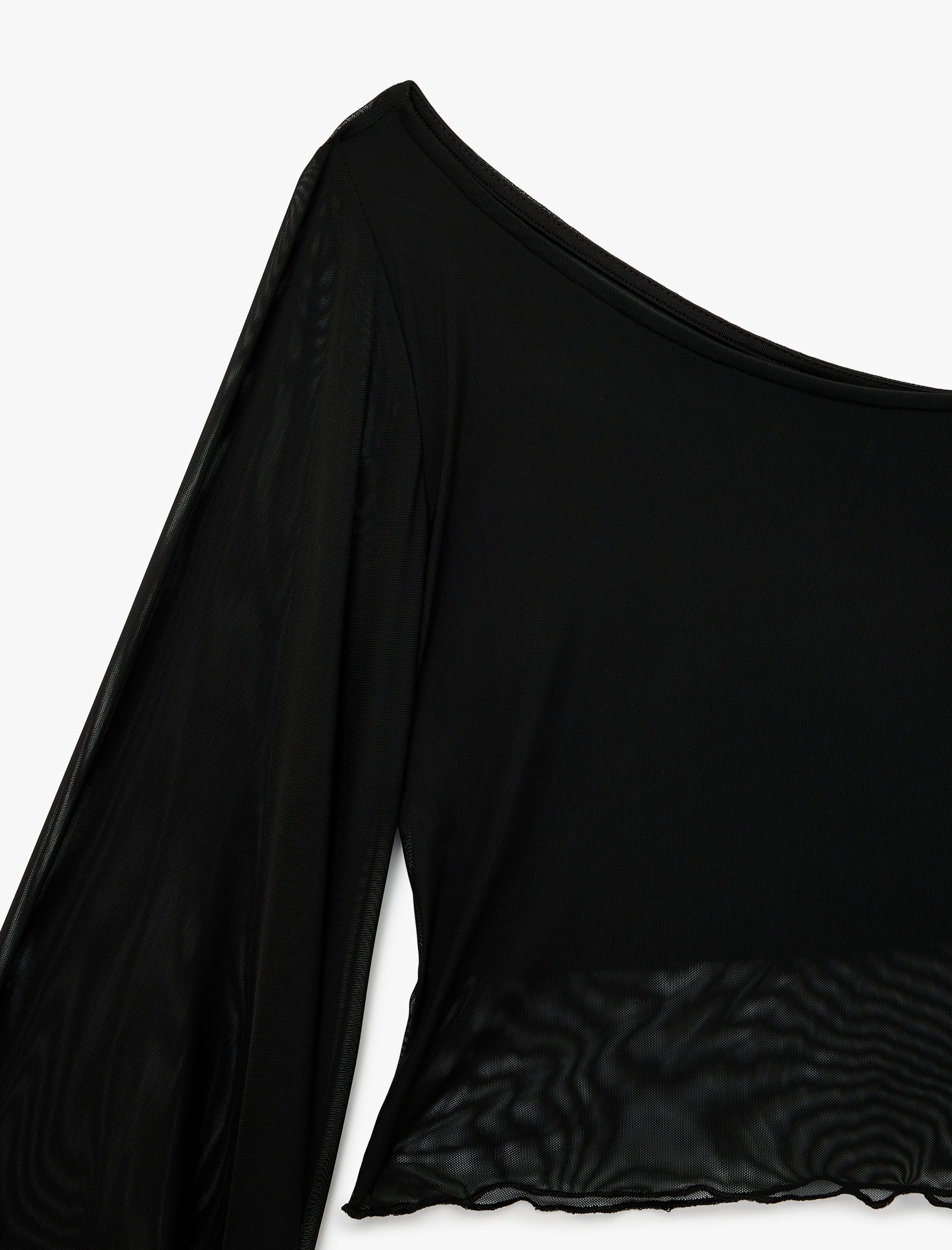   Slim Fit Tül Tek Omuz Bluz