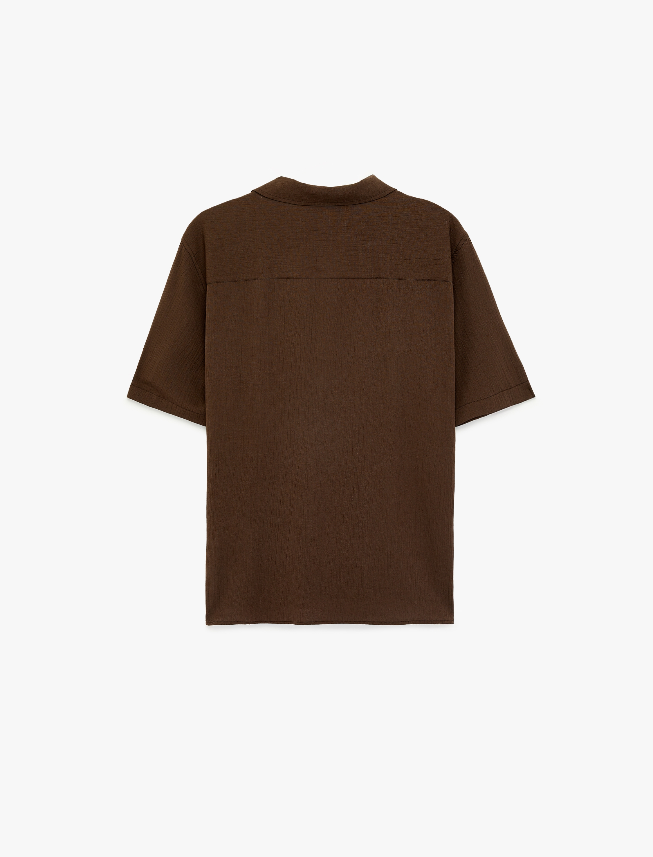   Kısa Kollu Viskon Karışımlı Krinkıl Kumaş Devrik Yaka Gömlek