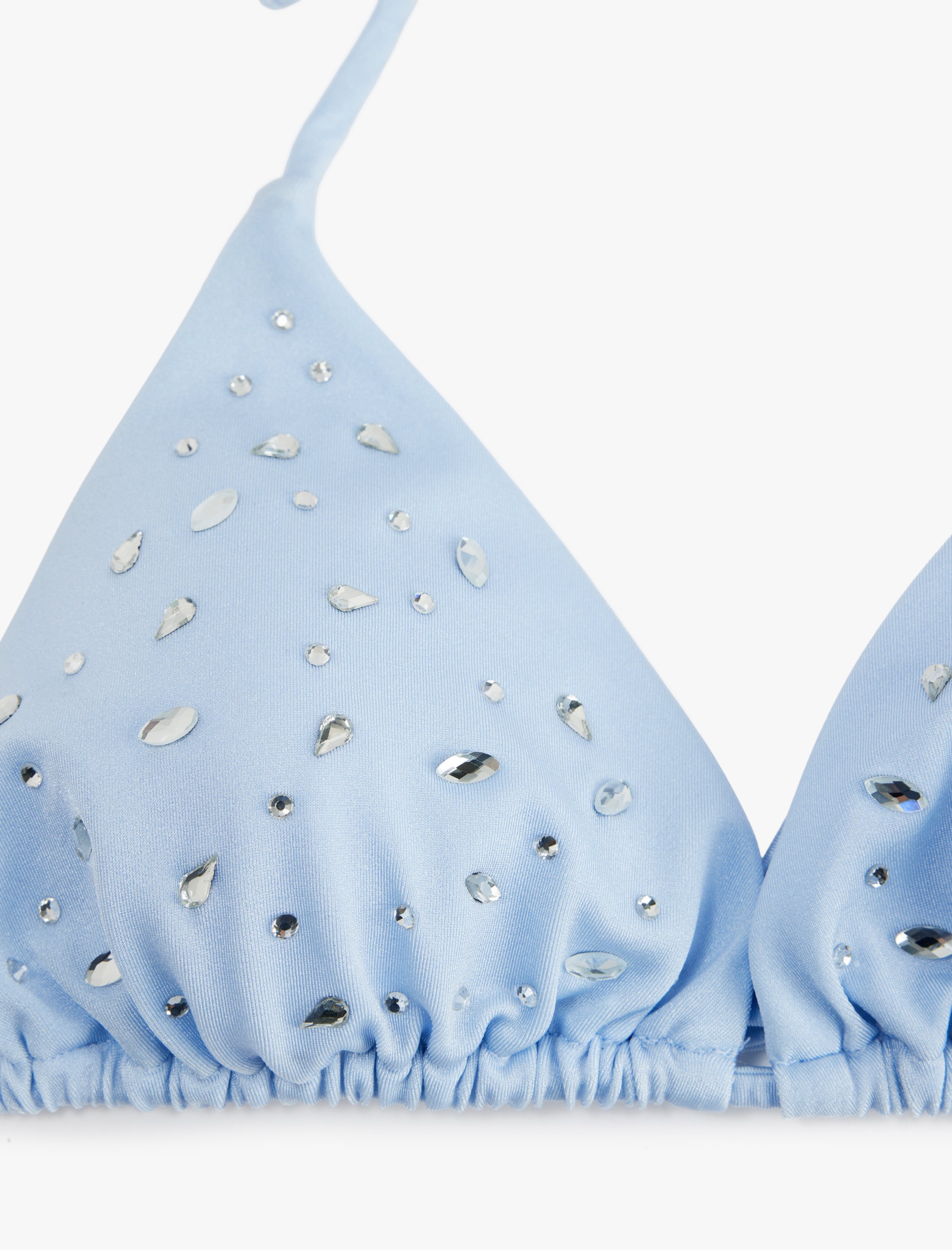   Boyundan Bağlamalı İpli Üçgen Taşlı Bikini Üstü