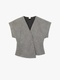 Metal Aksesuarlı Oversize Kruvaze Yelek