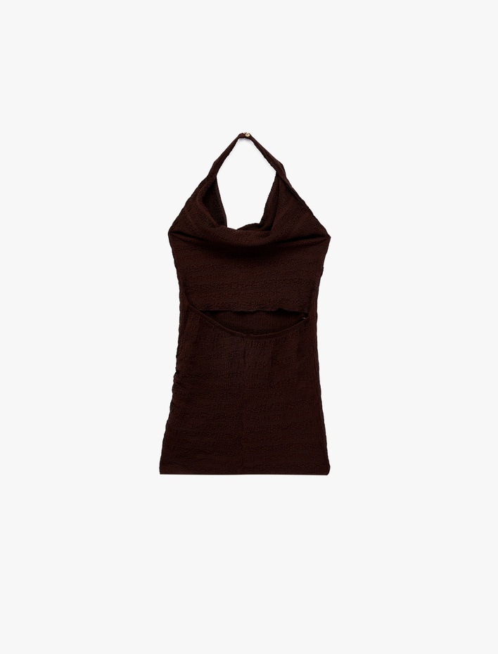  Bürümcük Kumaş Slim Fit Degaje Halter Yaka Bluz