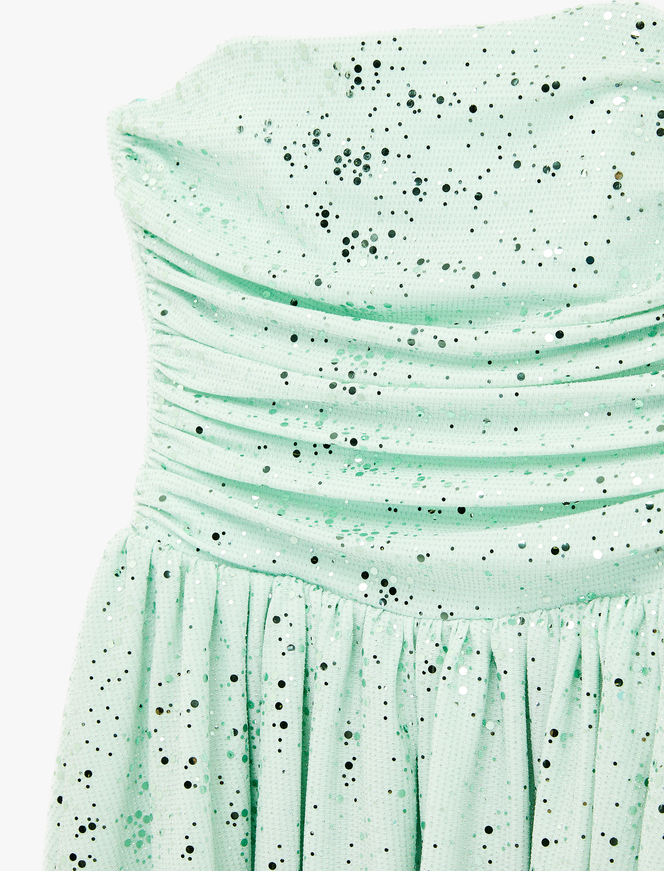   Slim Fit Katmanlı Fırfırlı Parıltılı Straplez Mini Elbise