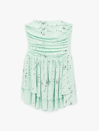 Slim Fit Katmanlı Fırfırlı Parıltılı Straplez Mini Elbise