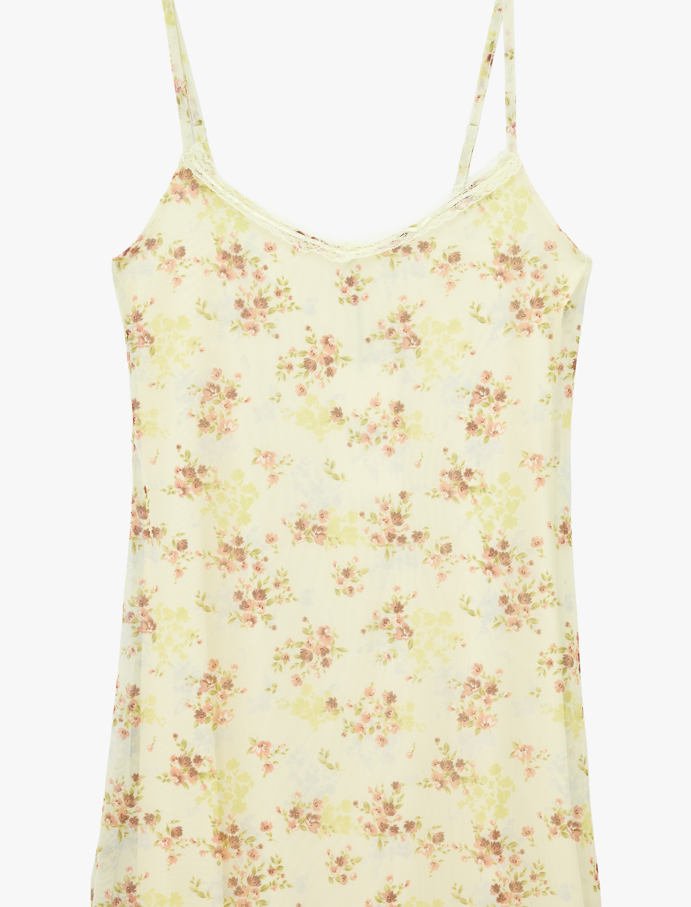   Dantel Detaylı Midi Boy İnce Askılı Çiçekli Elbise