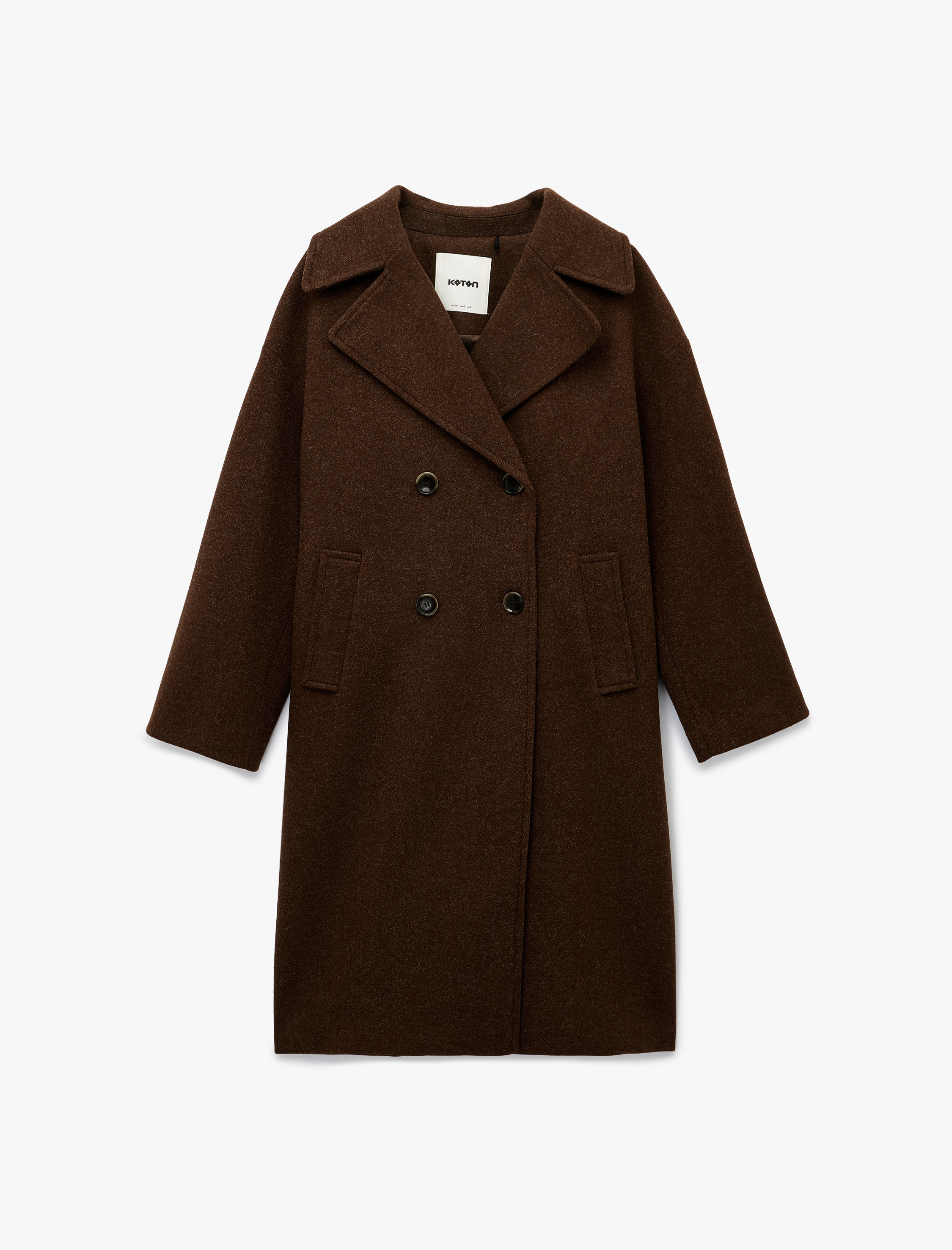   Uzun Kollu Düğmeli Cepli Kruvaze Oversize Kaşe Kaban