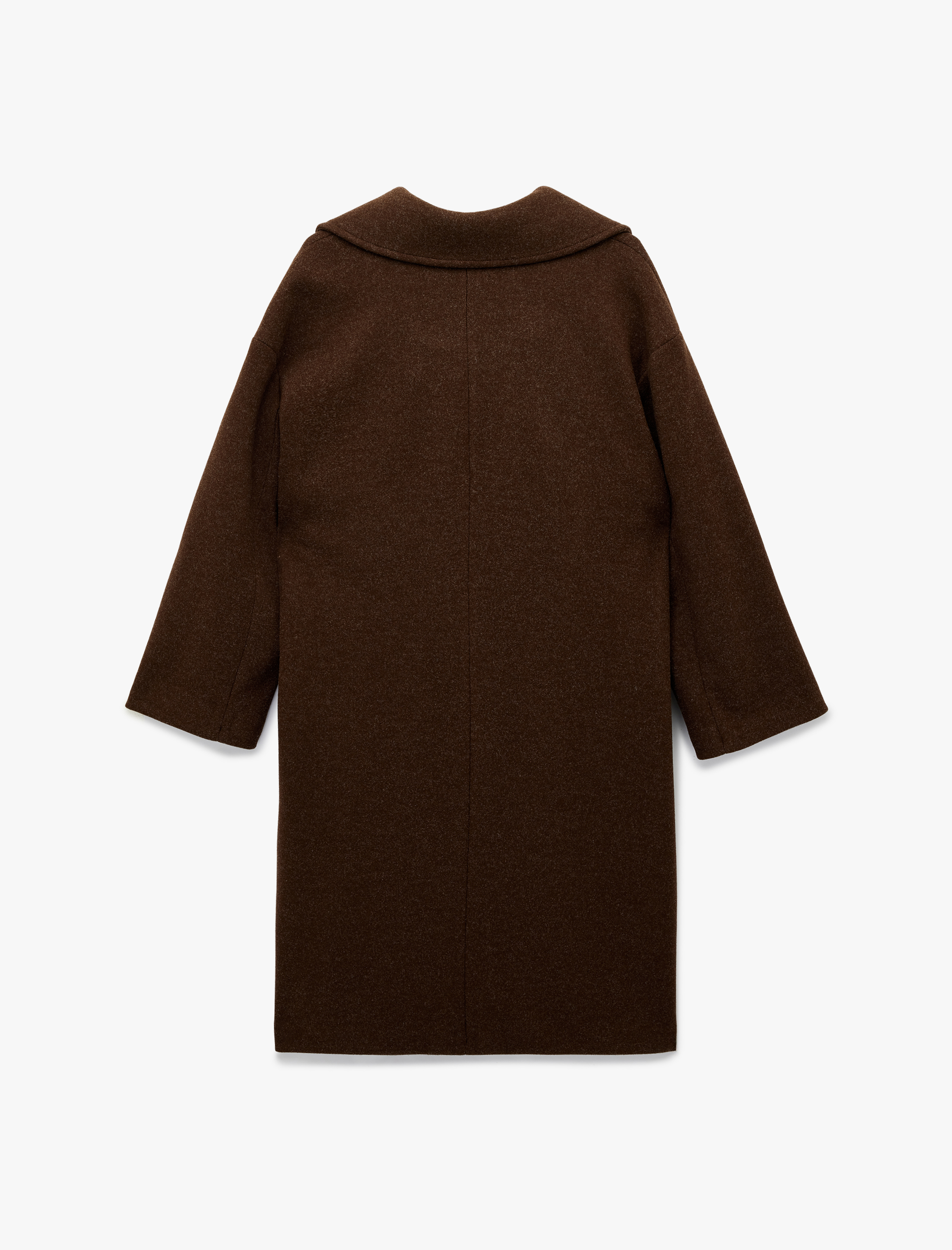   Uzun Kollu Düğmeli Cepli Kruvaze Oversize Kaşe Kaban