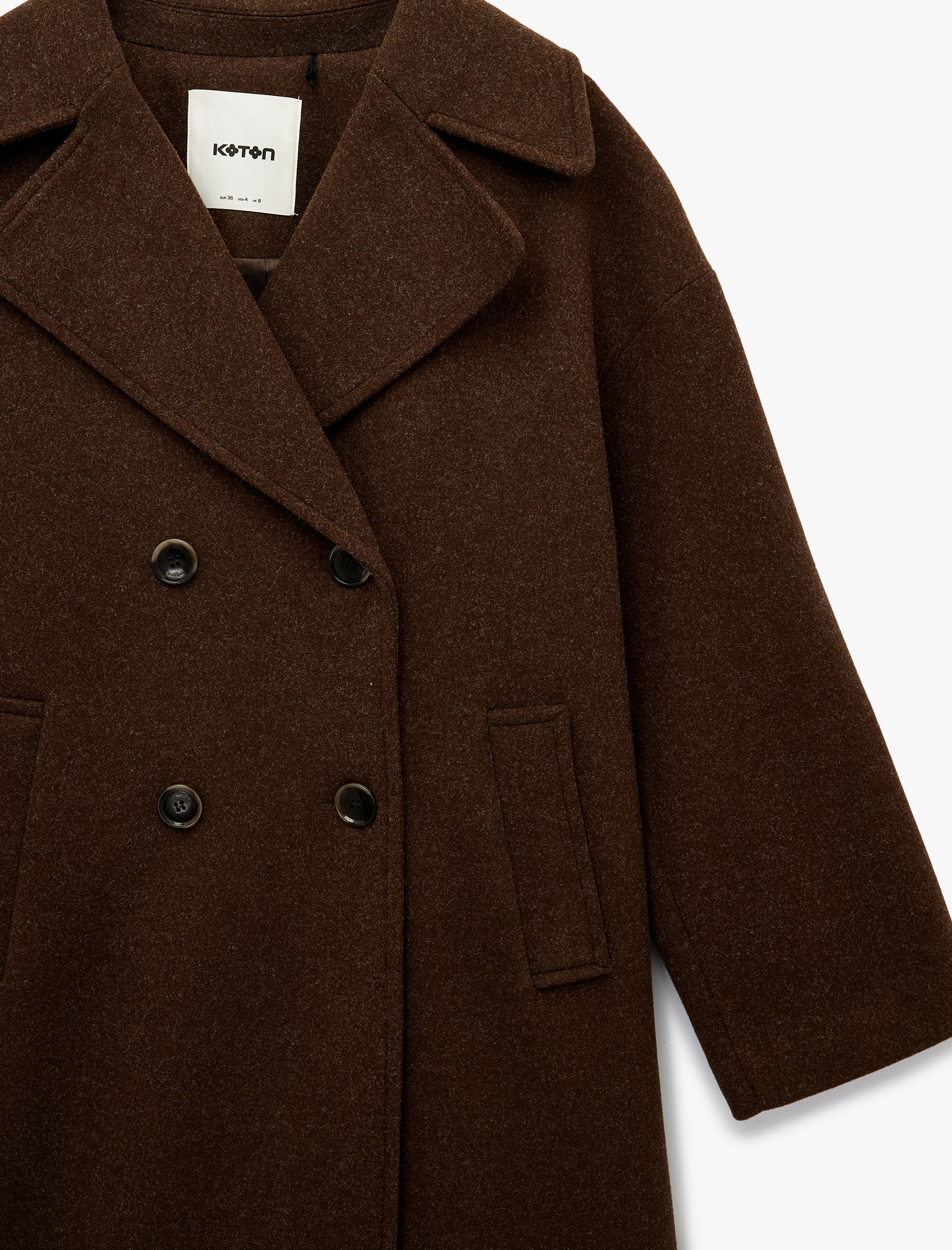   Uzun Kollu Düğmeli Cepli Kruvaze Oversize Kaşe Kaban