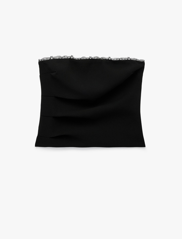  Dantel Detaylı Straplez Büstiyer Bluz