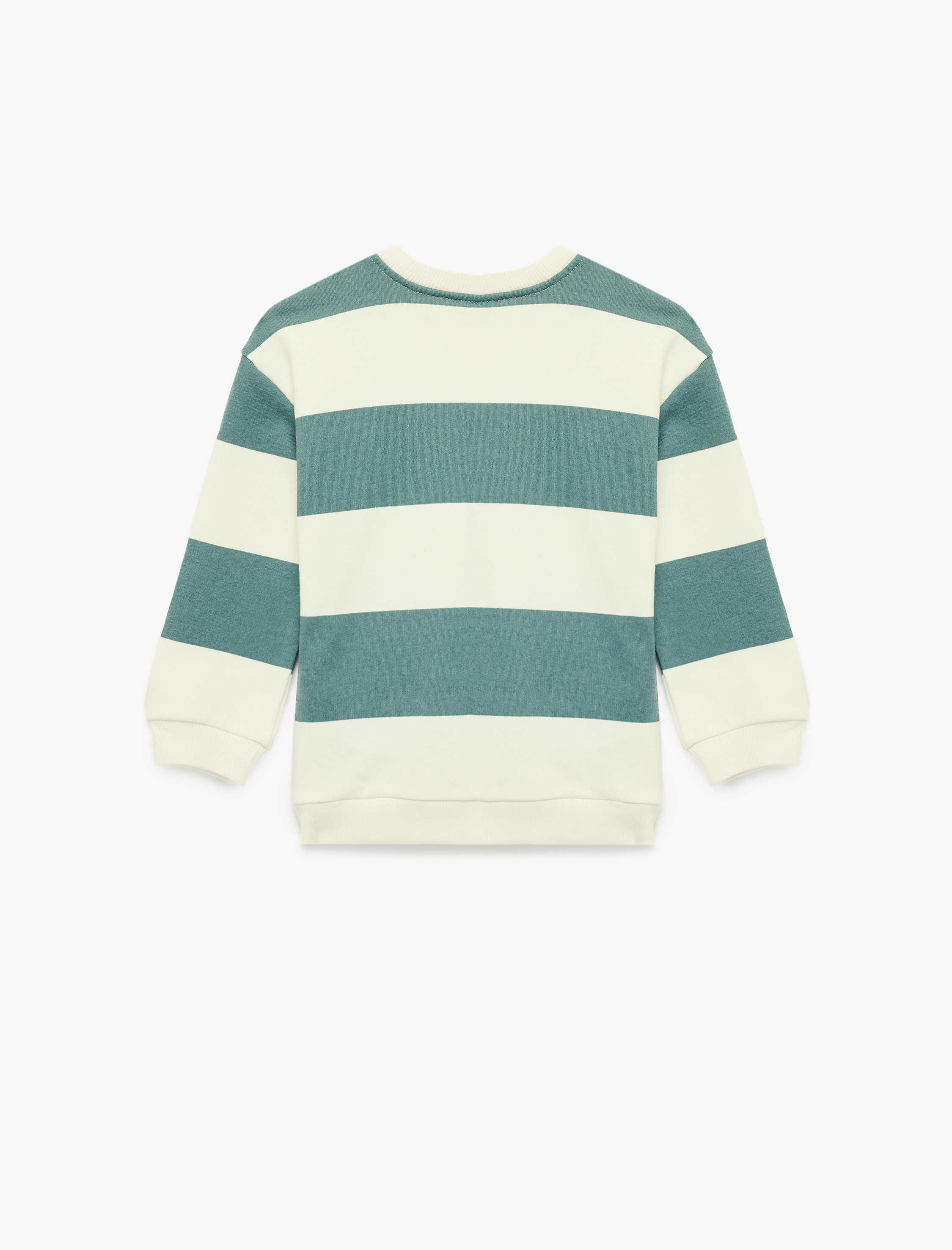  Erkek Bebek Uzun Kollu Bisiklet Yaka Nakışlı Pamuklu Çizgili Sweatshirt